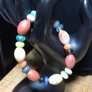 Semiprecious Natural Stone Crystal Mix Beaded Bracelet 7”L Stretchy Elastic EVC